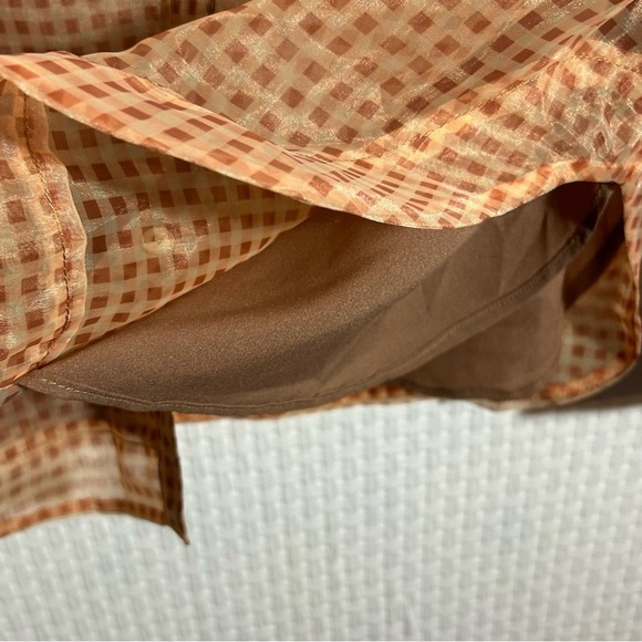 En Saison Size L Check Print Sheer Long Sleeve Blouse Ruffle Collar Lined Button - Picture 8 of 13